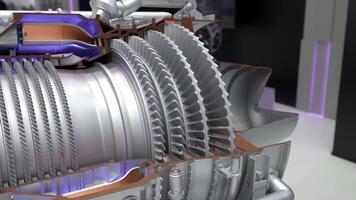 Detailed Cutaway View of Advanced Jet Engine Turbine Components and Design Elements. Media photo