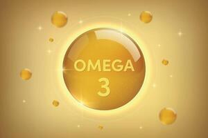 Omega-3 golden icon. Essential fatty acid drop in capsule form vector