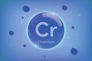 Chromium blue icon. Essential mineral capsule with glowing effects for bone health and wellnes. vector