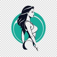 A woman in a bikini silhouette, with a green circle vector
