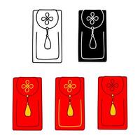 Red Envelope Icon. Red Ang Pao with tassel and Chinese knot for Lunar New Year Celebration. Simple icon clip art set. Black, red, yellow, white background. Design elements for web and digital design vector