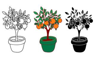 Decorative citrus tree in the pot. Shrub Icons. Tangerine, orange. Traditional decoration for Lunar New Year. Graphic illustration element, web and digital design, greeting cards, calendars, stickers vector