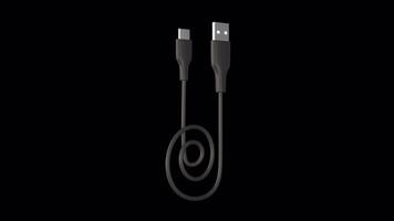 USB Type C Cable Rotating on a Transparent Background. Seamless Loop. 4K video