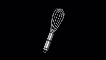 Steel Whisk Rotating on a Transparent Background. Seamless Loop. Mixer. 4K video