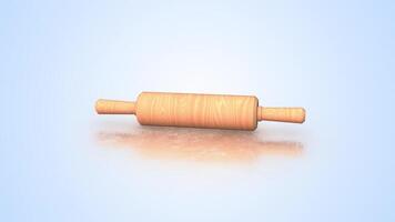Wooden Textured Rolling Pin on a Reflective Floor. Kitchen Utensils 3D. 4K video