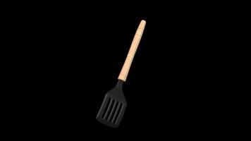 Slotted Spatula Rotating on a Transparent Background. Seamless Loop. 4K video
