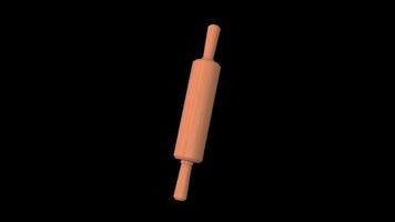 Wooden Rolling Pin Rotating on a Transparent Background. Seamless Loop. 4K video