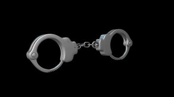 Handcuff Rotating on a Transparent Background. Seamless Loop. Metal Handcuff. 4K video