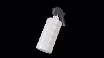 White Spray Bottle Rotating on a Transparent Background. Seamless Loop. 4K video
