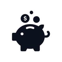 Piggy bank icon, black and white illustration vector