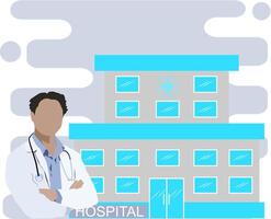 A doctor standing in front of a hospital building vector
