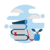 Books and a book with a telescope on top vector