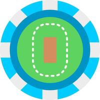 A cricket field layout featuring a central pitch, surrounded by an inner circle and outer boundary, designed in a simplified and stylized graphic representation. vector