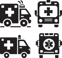 Four black and white ambulance icons on a white background vector