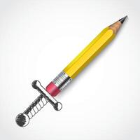3d pencil with drawn sword handle vector