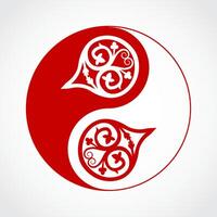 red yin yang symbol with ornamental dot vector