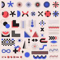 A set of graphic elements. Bauhaus and brutalism style inspired. abstract linear elements and bold geometric shapes. Great for posters, flyers, covers, web design. Retro futurism shapes. vector