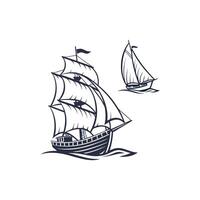 Sailing ship and sailing boat icon set vector