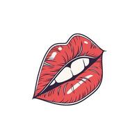 Red lips with white teeth on a white background vector