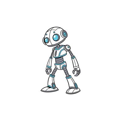 A cartoon robot standing on one foot