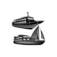 Two boats are shown in black and white vector