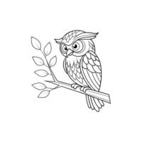 An owl sitting on a branch coloring page vector
