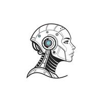 A robot head with a blue face and a blue background vector