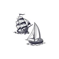Two sailing ships in the ocean, one is sailing and the other is sailing vector