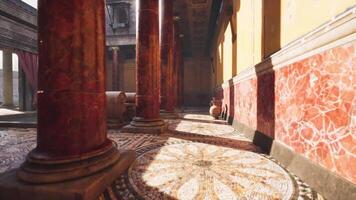 Historic interior with ornate columns and intricate flooring in ancient setting video