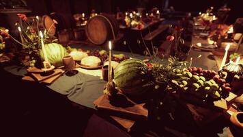 A delightful banquet featuring various foods and drinks at an evening gathering video