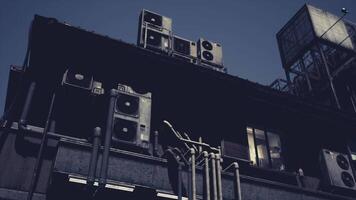 Urban building with multiple air conditioning units on rooftop during daytime video