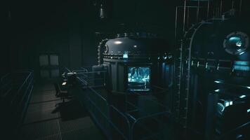 Futuristic lab with glowing tech and dark settings in advanced research video