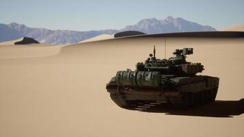 Tank Driving Through Desert With Mountains in Background video