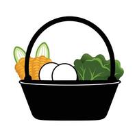 A basket full of vegetables and eggs vector