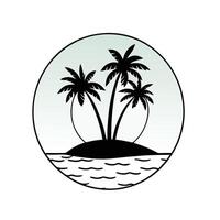 A black and white image of a palm tree on an island vector