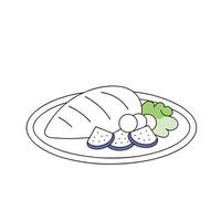 A drawing of a plate with chicken and vegetables vector