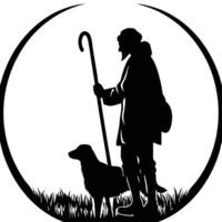 A silhouette of a man with a dog and a stick vector