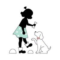 A girl and her dog are standing in front of a white dog vector