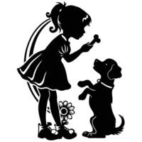 A silhouette of a girl and her dog vector
