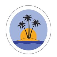 A round sticker with palm trees and the sun vector
