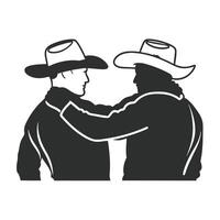 Two men in cowboy hats are hugging each other vector