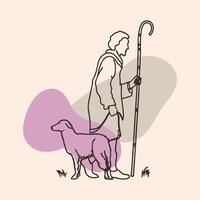 A man with a dog and a stick vector