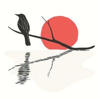A bird sitting on a branch with the sun in the background vector