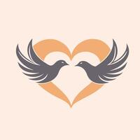 Two birds are flying in front of a heart vector