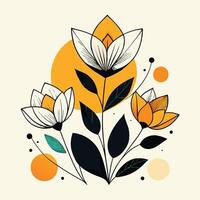A flower with leaves and a sun in the background vector