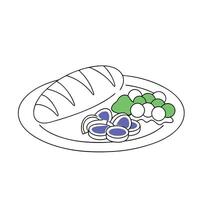 A drawing of a plate with bread and vegetables vector