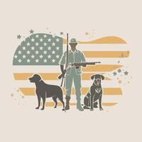 Hunting and dog with american flag vector