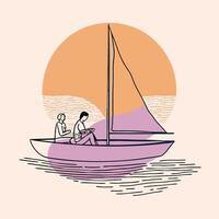 A man and woman in a boat with sail vector