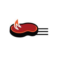 A steak with a flame on it is shown in a flat design vector