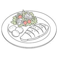 Chicken breast with salad on plate vector